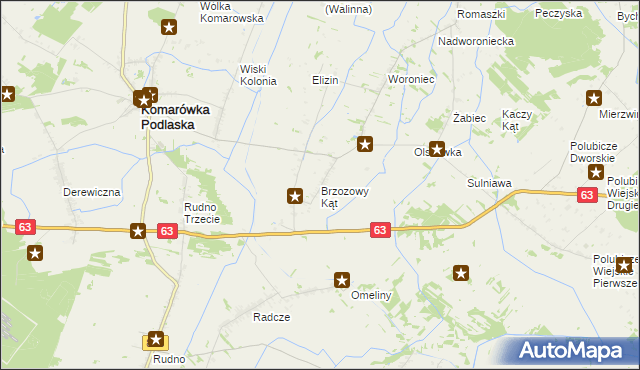 mapa Brzozowy Kąt gmina Komarówka Podlaska, Brzozowy Kąt gmina Komarówka Podlaska na mapie Targeo