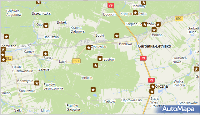 mapa Brzustów gmina Garbatka-Letnisko, Brzustów gmina Garbatka-Letnisko na mapie Targeo