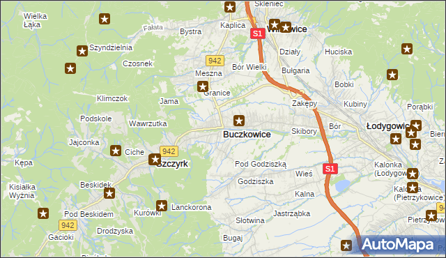 mapa Buczkowice, Buczkowice na mapie Targeo