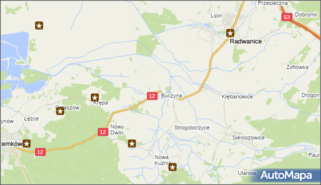 mapa Buczyna gmina Radwanice, Buczyna gmina Radwanice na mapie Targeo