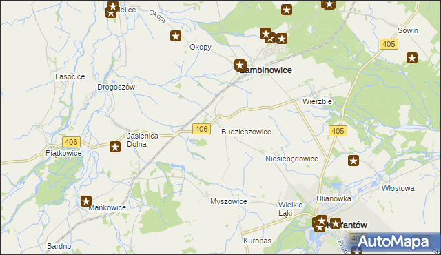 mapa Budzieszowice gmina Łambinowice, Budzieszowice gmina Łambinowice na mapie Targeo