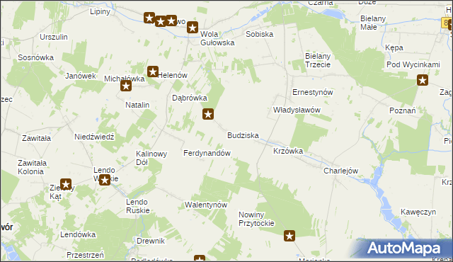 mapa Budziska gmina Adamów, Budziska gmina Adamów na mapie Targeo