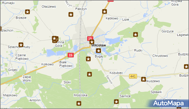 mapa Bugaj gmina Miłosław, Bugaj gmina Miłosław na mapie Targeo