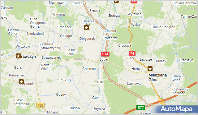 mapa Bugaj gmina Strawczyn, Bugaj gmina Strawczyn na mapie Targeo