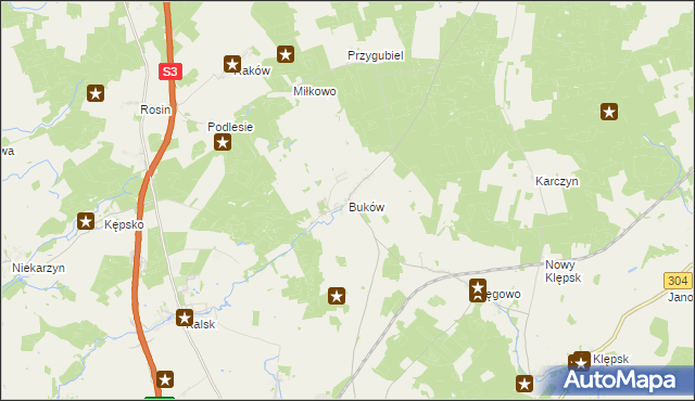 mapa Buków gmina Sulechów, Buków gmina Sulechów na mapie Targeo