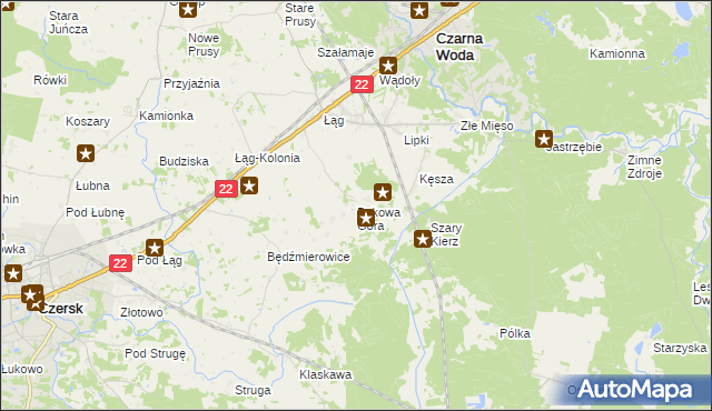 mapa Bukowa Góra gmina Czersk, Bukowa Góra gmina Czersk na mapie Targeo