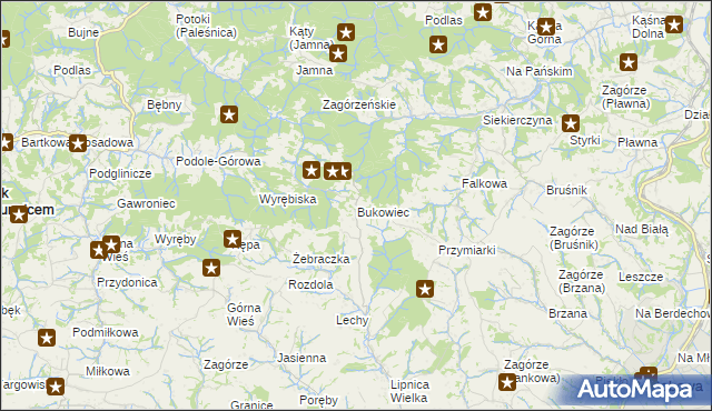 mapa Bukowiec gmina Korzenna, Bukowiec gmina Korzenna na mapie Targeo