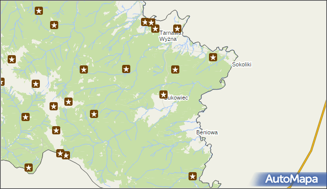 mapa Bukowiec gmina Lutowiska, Bukowiec gmina Lutowiska na mapie Targeo