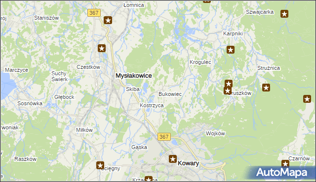 mapa Bukowiec gmina Mysłakowice, Bukowiec gmina Mysłakowice na mapie Targeo
