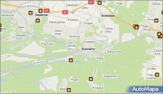 mapa Bukowno powiat olkuski, Bukowno powiat olkuski na mapie Targeo