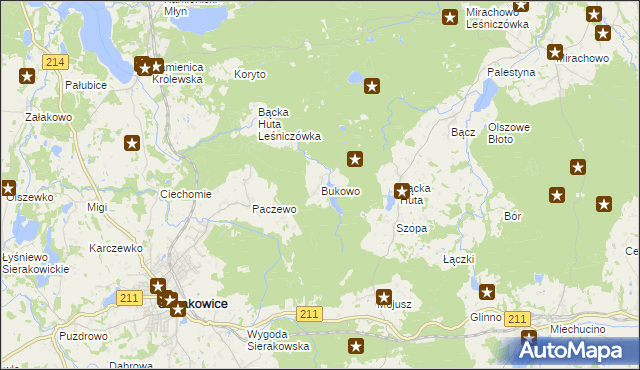 mapa Bukowo gmina Sierakowice, Bukowo gmina Sierakowice na mapie Targeo