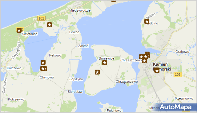 mapa Buniewice, Buniewice na mapie Targeo