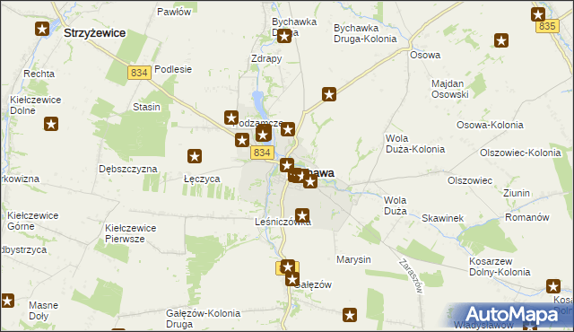 mapa Bychawa, Bychawa na mapie Targeo