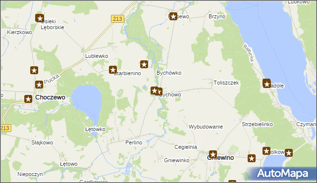 mapa Bychowo gmina Gniewino, Bychowo gmina Gniewino na mapie Targeo