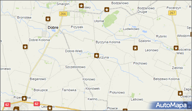 mapa Byczyna gmina Dobre, Byczyna gmina Dobre na mapie Targeo