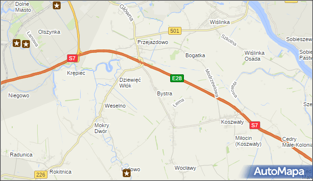 mapa Bystra gmina Pruszcz Gdański, Bystra gmina Pruszcz Gdański na mapie Targeo