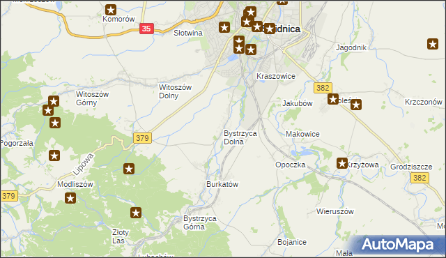 mapa Bystrzyca Dolna, Bystrzyca Dolna na mapie Targeo