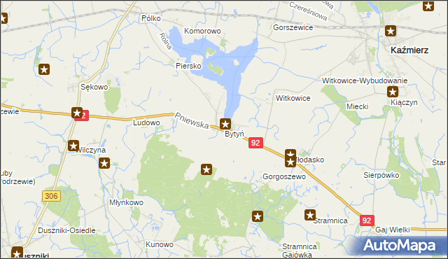 mapa Bytyń gmina Kaźmierz, Bytyń gmina Kaźmierz na mapie Targeo