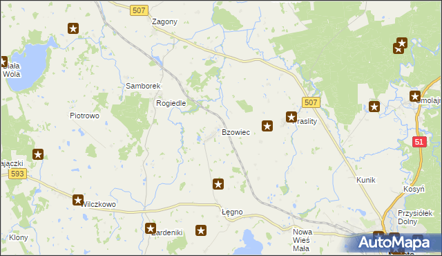 mapa Bzowiec gmina Dobre Miasto, Bzowiec gmina Dobre Miasto na mapie Targeo