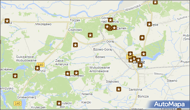 mapa Bzowo gmina Lubasz, Bzowo gmina Lubasz na mapie Targeo