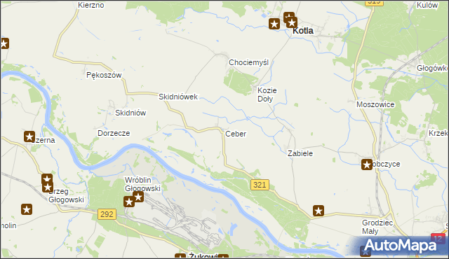 mapa Ceber gmina Kotla, Ceber gmina Kotla na mapie Targeo