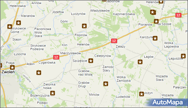 mapa Celestynów gmina Zwoleń, Celestynów gmina Zwoleń na mapie Targeo