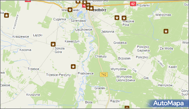mapa Chałupy gmina Przedbórz, Chałupy gmina Przedbórz na mapie Targeo