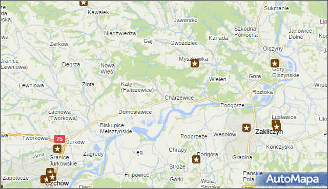 mapa Charzewice, Charzewice na mapie Targeo