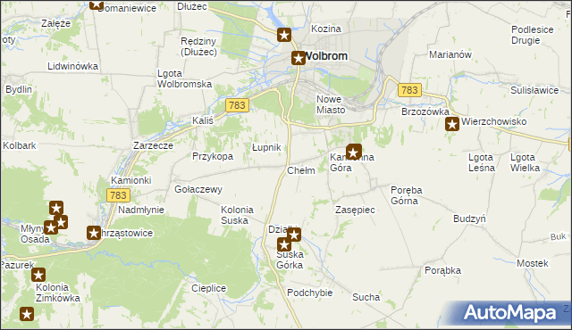 mapa Chełm gmina Wolbrom, Chełm gmina Wolbrom na mapie Targeo