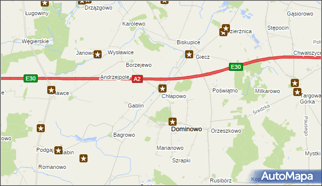 mapa Chłapowo gmina Dominowo, Chłapowo gmina Dominowo na mapie Targeo