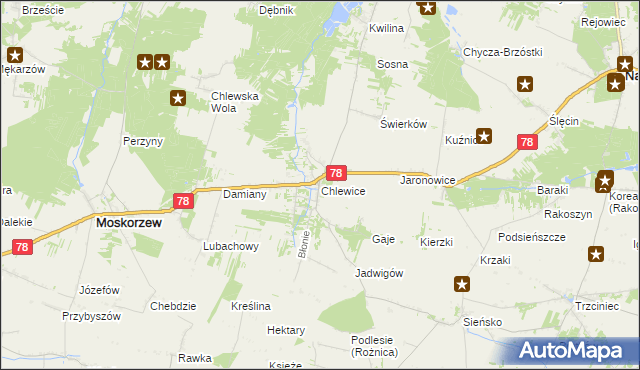 mapa Chlewice gmina Moskorzew, Chlewice gmina Moskorzew na mapie Targeo