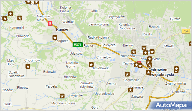 mapa Chmielów gmina Bodzechów, Chmielów gmina Bodzechów na mapie Targeo