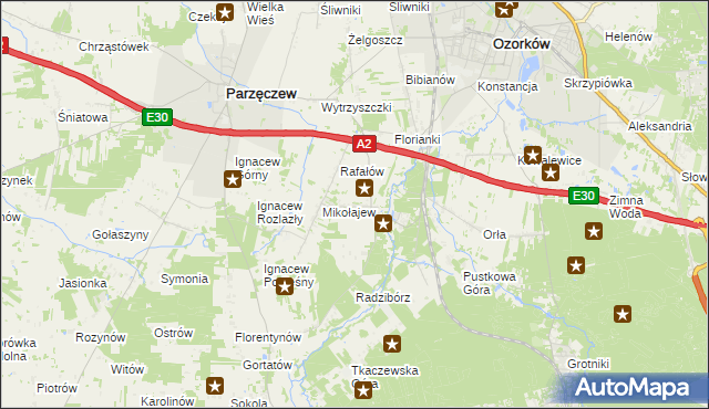 mapa Chociszew gmina Parzęczew, Chociszew gmina Parzęczew na mapie Targeo