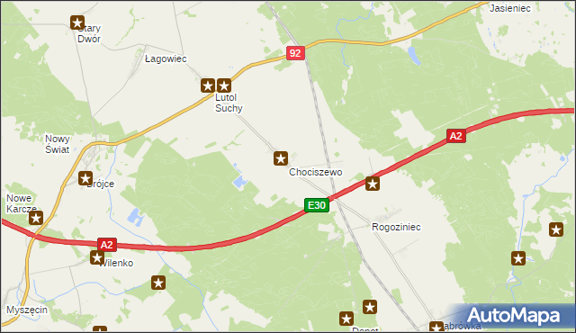 mapa Chociszewo gmina Trzciel, Chociszewo gmina Trzciel na mapie Targeo