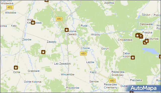 mapa Chociw gmina Widawa, Chociw gmina Widawa na mapie Targeo