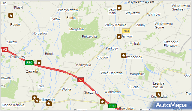 mapa Chodów gmina Wartkowice, Chodów gmina Wartkowice na mapie Targeo