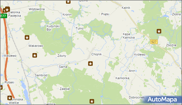 mapa Chojnik gmina Morąg, Chojnik gmina Morąg na mapie Targeo