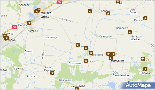 mapa Chojno gmina Pakosław, Chojno gmina Pakosław na mapie Targeo