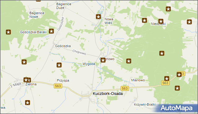 mapa Chojnowo gmina Kuczbork-Osada, Chojnowo gmina Kuczbork-Osada na mapie Targeo