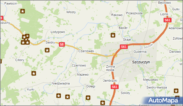 mapa Chojnowo gmina Szczuczyn, Chojnowo gmina Szczuczyn na mapie Targeo