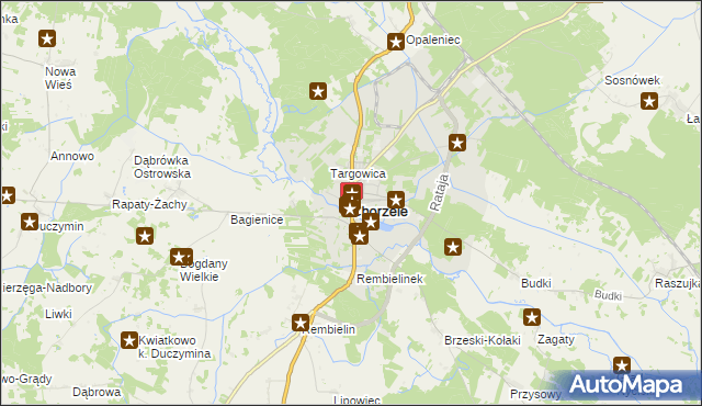 mapa Chorzele powiat przasnyski, Chorzele powiat przasnyski na mapie Targeo