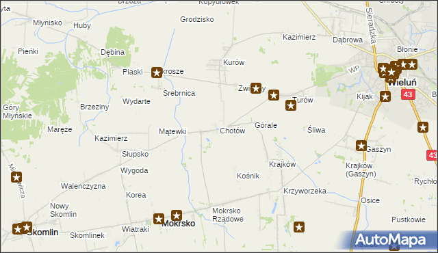 mapa Chotów gmina Mokrsko, Chotów gmina Mokrsko na mapie Targeo