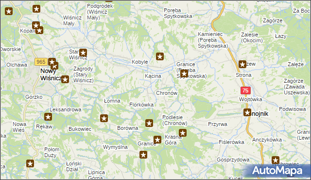 mapa Chronów gmina Nowy Wiśnicz, Chronów gmina Nowy Wiśnicz na mapie Targeo