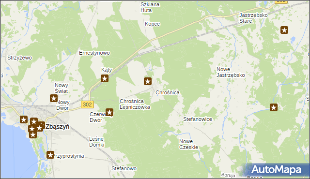 mapa Chrośnica gmina Zbąszyń, Chrośnica gmina Zbąszyń na mapie Targeo