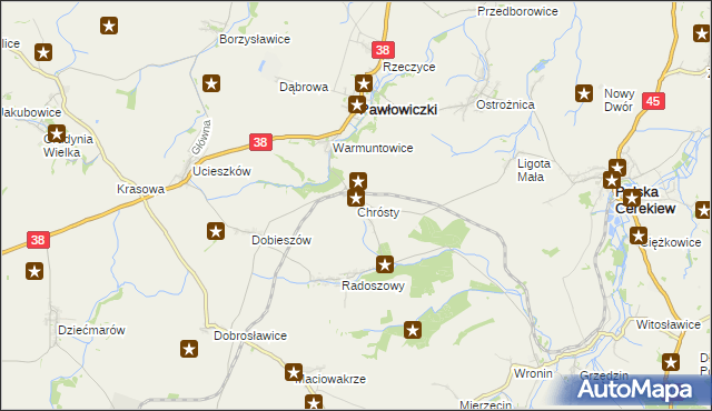 mapa Chrósty gmina Pawłowiczki, Chrósty gmina Pawłowiczki na mapie Targeo