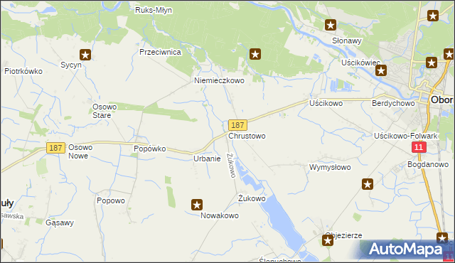 mapa Chrustowo gmina Oborniki, Chrustowo gmina Oborniki na mapie Targeo