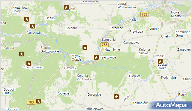 mapa Chrząstowice gmina Wolbrom, Chrząstowice gmina Wolbrom na mapie Targeo