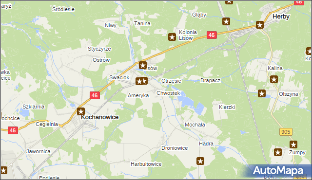 mapa Chwostek, Chwostek na mapie Targeo