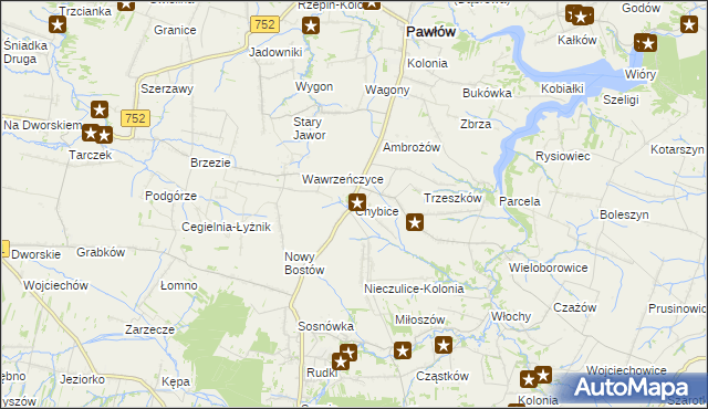 mapa Chybice, Chybice na mapie Targeo