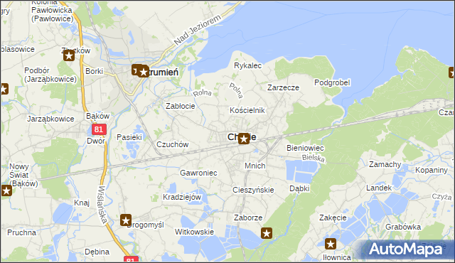 mapa Chybie, Chybie na mapie Targeo